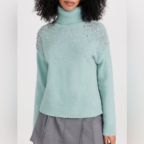 cinq a sept Sweaters - Cinq a Sept Alani soft blue green embellished turtleneck sweater